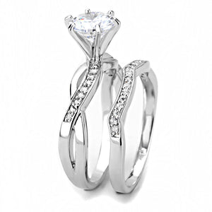 3W1505 Rhodium Brass Ring with AAA Grade CZ in Clear
