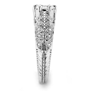 3W1576 Rhodium Brass Ring with AAA Grade CZ in Clear