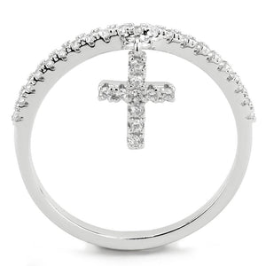 3W1578 Rhodium Brass Ring with AAA Grade CZ in Clear