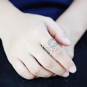 3W1580 Rhodium Brass Ring with AAA Grade CZ in Clear