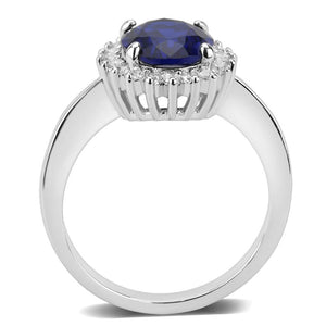 3W1602 Rhodium Brass Ring with AAA Grade CZ in London Blue
