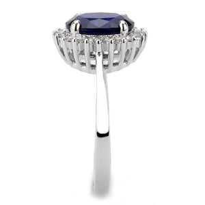 3W1602 Rhodium Brass Ring with AAA Grade CZ in London Blue