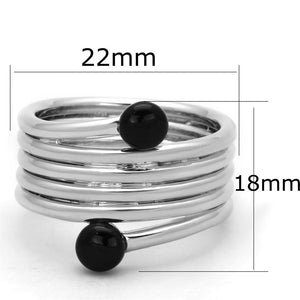 3W602 Rhodium Brass Ring with Synthetic in Jet