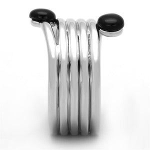 3W602 Rhodium Brass Ring with Synthetic in Jet