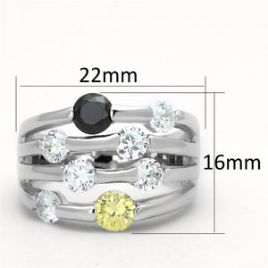 3W605 Rhodium Brass Ring with AAA Grade CZ in Multi Color