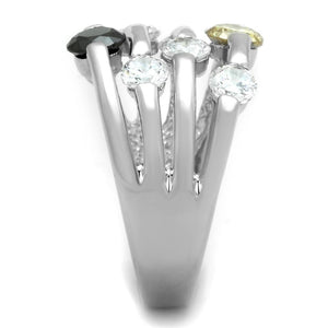 3W605 Rhodium Brass Ring with AAA Grade CZ in Multi Color
