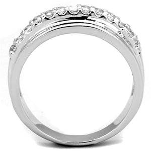 3W748 Rhodium Brass Ring with AAA Grade CZ in Clear
