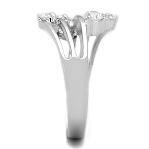 3W813 Rhodium Brass Ring with AAA Grade CZ in Clear