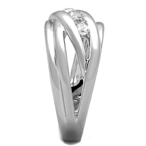 3W830 Rhodium Brass Ring with AAA Grade CZ in Clear