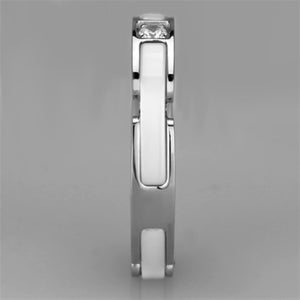 3W963 - High polished (no plating) Stainless Steel Ring with Ceramic  in White