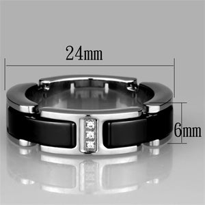 3W966 - High polished (no plating) Stainless Steel Ring with Ceramic  in Jet