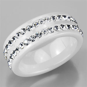 3W970 - High polished (no plating) Stainless Steel Ring with Ceramic  in White