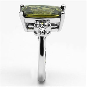 3W029 Rhodium Brass Ring with AAA Grade CZ in Olivine color