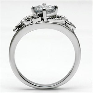 3W034 Rhodium Brass Ring with AAA Grade CZ in Clear