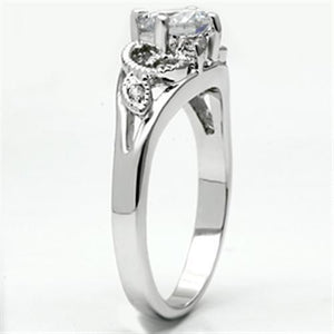 3W034 Rhodium Brass Ring with AAA Grade CZ in Clear
