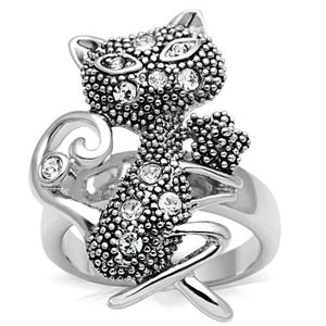 3W036 Rhodium Brass Ring with Top Grade Crystal in Clear - Joyeria Lady
