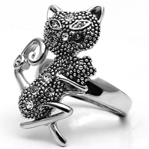 3W036 Rhodium Brass Ring with Top Grade Crystal in Clear