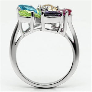 3W045 Rhodium Brass Ring with AAA Grade CZ in Multi Color