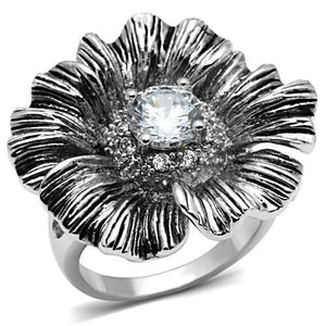 3W060 Rhodium Brass Ring with AAA Grade CZ in Clear - Joyeria Lady