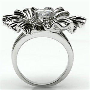 3W060 Rhodium Brass Ring with AAA Grade CZ in Clear