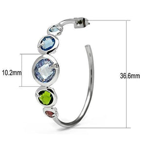 3W098 Rhodium Brass Earrings with AAA Grade CZ in Multi Color