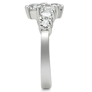 3W132 Rhodium Brass Ring with AAA Grade CZ in Clear