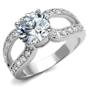 3W1348 Rhodium Brass Ring with AAA Grade CZ in Clear - Joyeria Lady