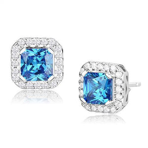 3W1370 Rhodium 925 Sterling Silver Earrings with Synthetic in London Blue - Joyeria Lady
