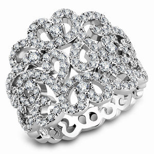 3W1439 Rhodium Brass Ring with AAA Grade CZ in Clear - Joyeria Lady