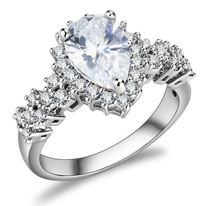 3W1442 Rhodium Brass Ring with AAA Grade CZ in Clear - Joyeria Lady