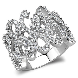 3W1443 Rhodium Brass Ring with AAA Grade CZ in Clear - Joyeria Lady