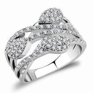 3W1446 Rhodium Brass Ring with AAA Grade CZ in Clear - Joyeria Lady