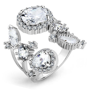 3W1454 Rhodium Brass Ring with AAA Grade CZ in Clear - Joyeria Lady