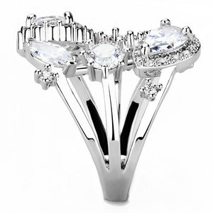 3W1454 Rhodium Brass Ring with AAA Grade CZ in Clear