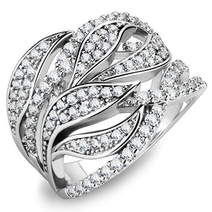 3W1466 Rhodium Brass Ring with AAA Grade CZ in Clear - Joyeria Lady