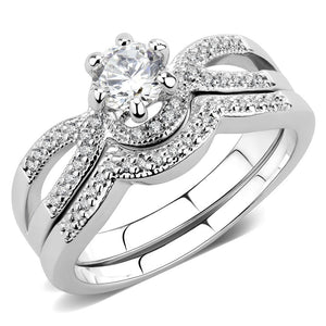 3W1592 Rhodium Brass Ring with AAA Grade CZ in Clear - Joyeria Lady