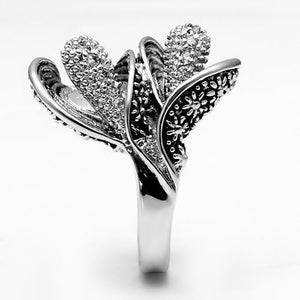 3W185 Rhodium Brass Ring with AAA Grade CZ in Clear