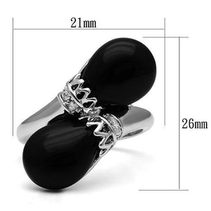 3W195 Rhodium Brass Ring with Semi-Precious in Jet