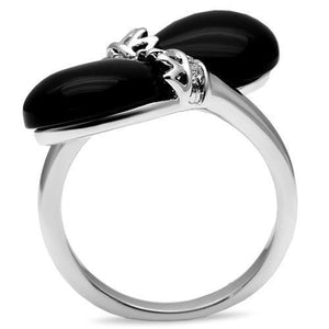 3W195 Rhodium Brass Ring with Semi-Precious in Jet