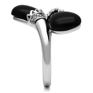 3W195 Rhodium Brass Ring with Semi-Precious in Jet
