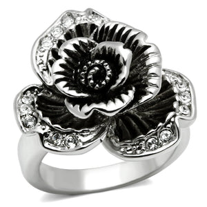 3W198 Rhodium Brass Ring with Top Grade Crystal in Clear - Joyeria Lady