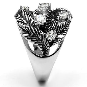 3W211 Rhodium Brass Ring with AAA Grade CZ in Clear