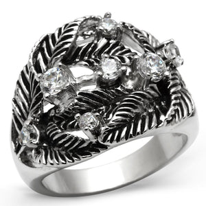 3W211 Rhodium Brass Ring with AAA Grade CZ in Clear - Joyeria Lady