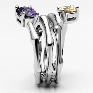 3W224 Rhodium Brass Ring with AAA Grade CZ in Multi Color