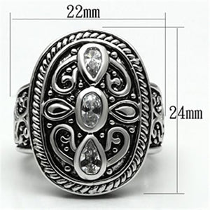 3W252 Rhodium Brass Ring with AAA Grade CZ in Clear