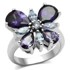 3W254 Rhodium Brass Ring with AAA Grade CZ in Multi Color - Joyeria Lady