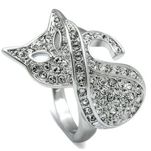 3W260 Rhodium Brass Ring with Top Grade Crystal in Clear - Joyeria Lady