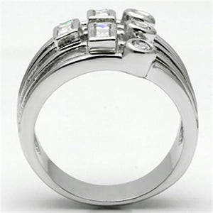 3W271 Rhodium Brass Ring with AAA Grade CZ in Clear