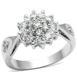 3W278 Rhodium Brass Ring with AAA Grade CZ in Clear - Joyeria Lady