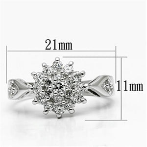 3W278 Rhodium Brass Ring with AAA Grade CZ in Clear